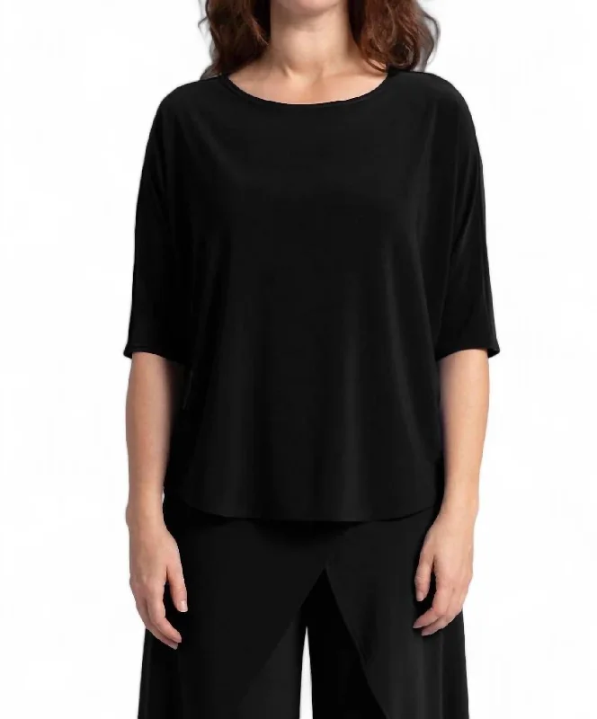 Nu Cinch Elbow Sleeve Top In Black