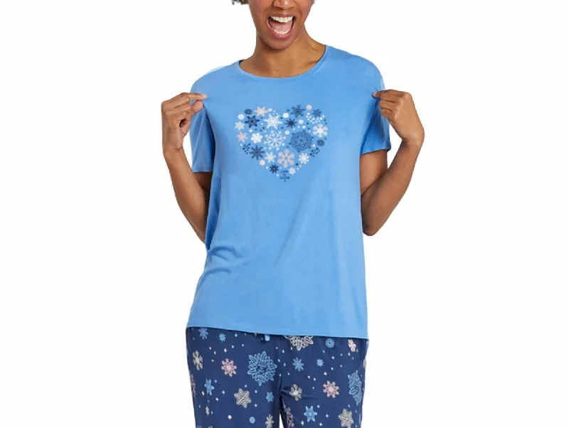 Snowflake Heart Lightweight Tee In Cornflower Blue