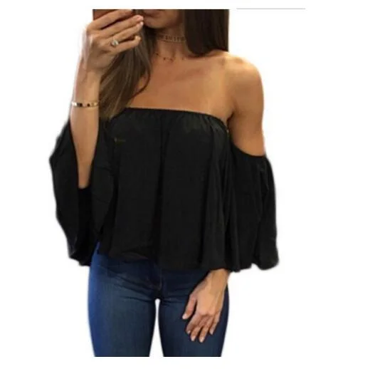 Summer T-shirt Women Fashion Sexy Chiffon Off Shoulder Shirts Strapless Short Sleeve Beach Tops Tee Feminine 5XL