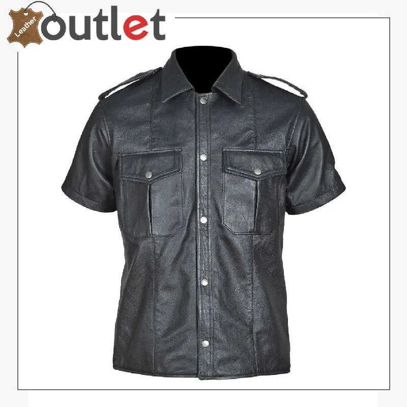 Genuine Leather Sheep Leather Men Gay Police Bluf Shirt