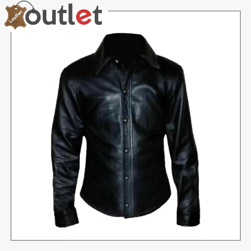 Handmade Sheepskin Leather Black shirt for men