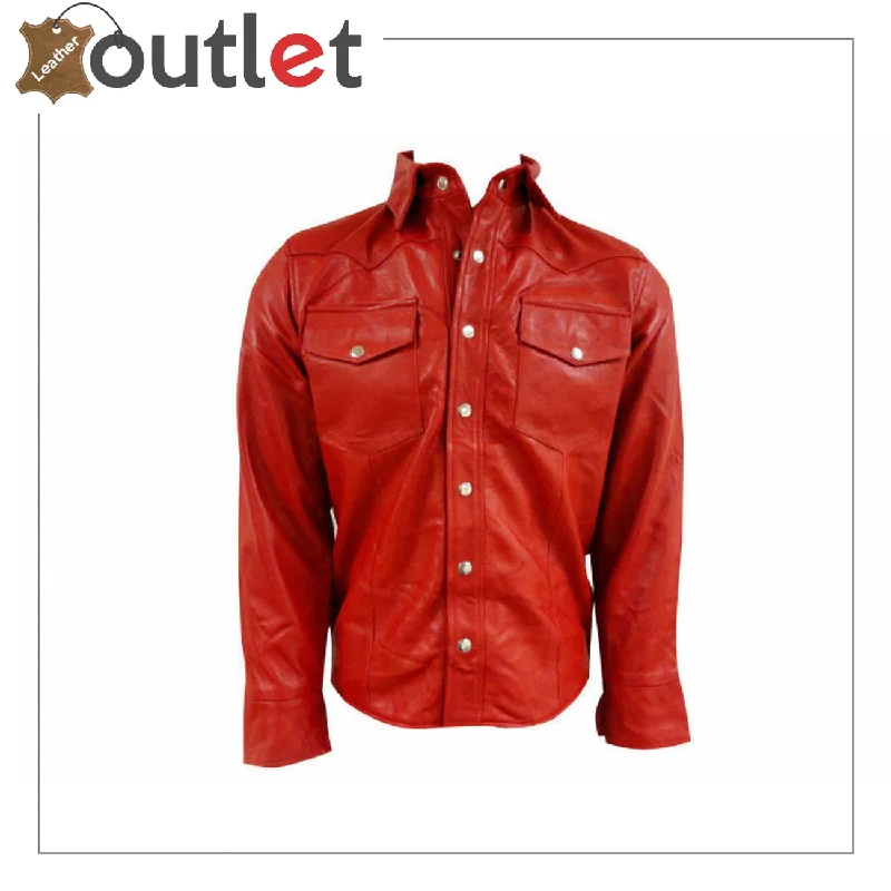 Leather red full Sleeve Shirt