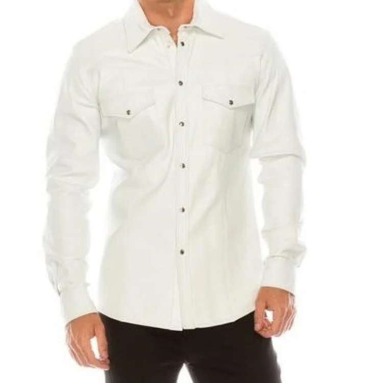 Mens Fashion Wear Real Sheepskin White Leather Shirt