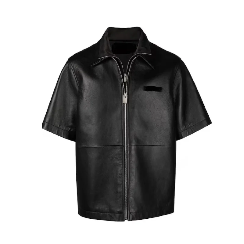 Mens Genuine Sheep Leather Black Bikers Shirt