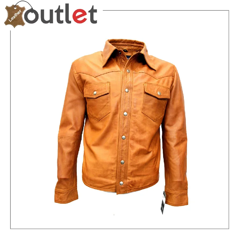 Men's Genuine Sheep Leather Shirt Brown Leather Shirt