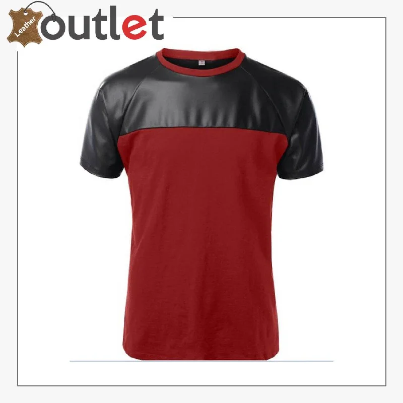 Red Mens Quality Leather Shirt with Cotton