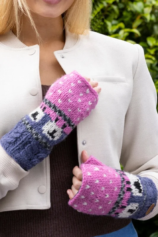 Aran Sheep Handwarmers | Blue & Pink