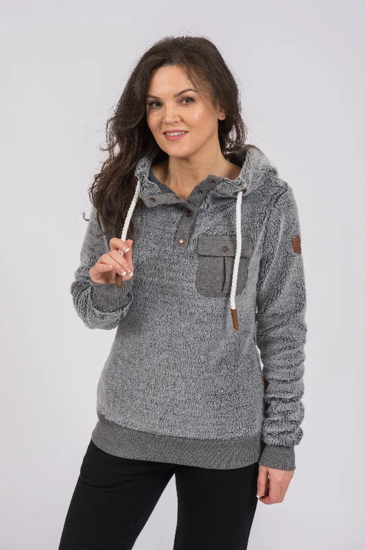 Fay Sherpa Dark Heather Grey Snap-Neck Hoodie