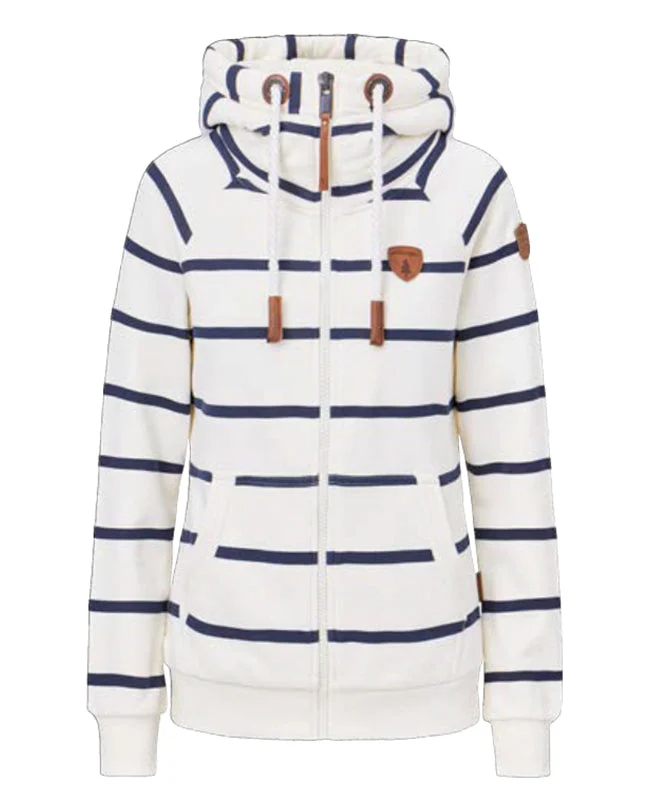 Hera Print Wide Stripe Oatmeal Zip Hoodie