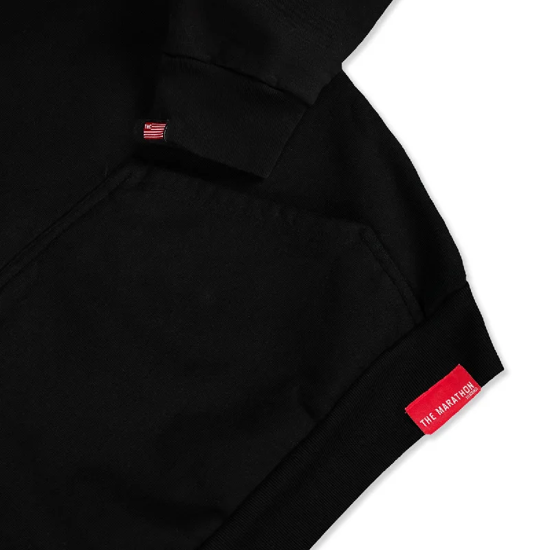 Marathon 3D Embroidered Stacked Script Hoodie - Black/Black