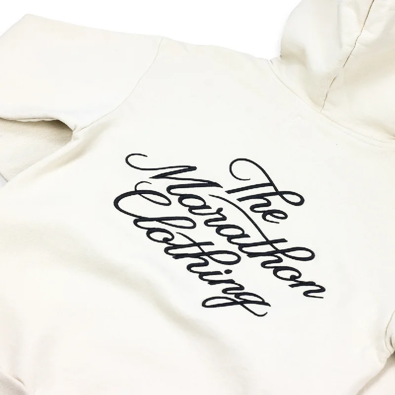 Marathon 3D Embroidered Stacked Script Hoodie - Bone/Black