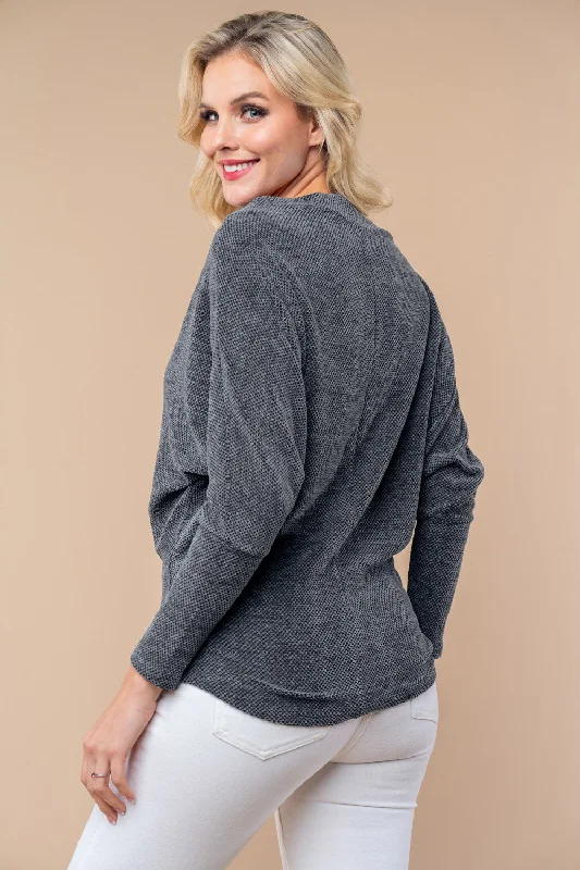 Charcoal Long Sleeve Solid Knit Top