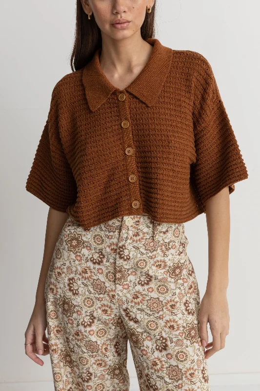 Evermore Knit Short Sleeve Shirt Caramel