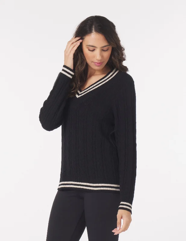 Hanalei Cable Knit Sweater: Black/White