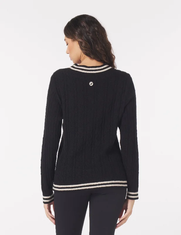 Hanalei Cable Knit Sweater: Black/White