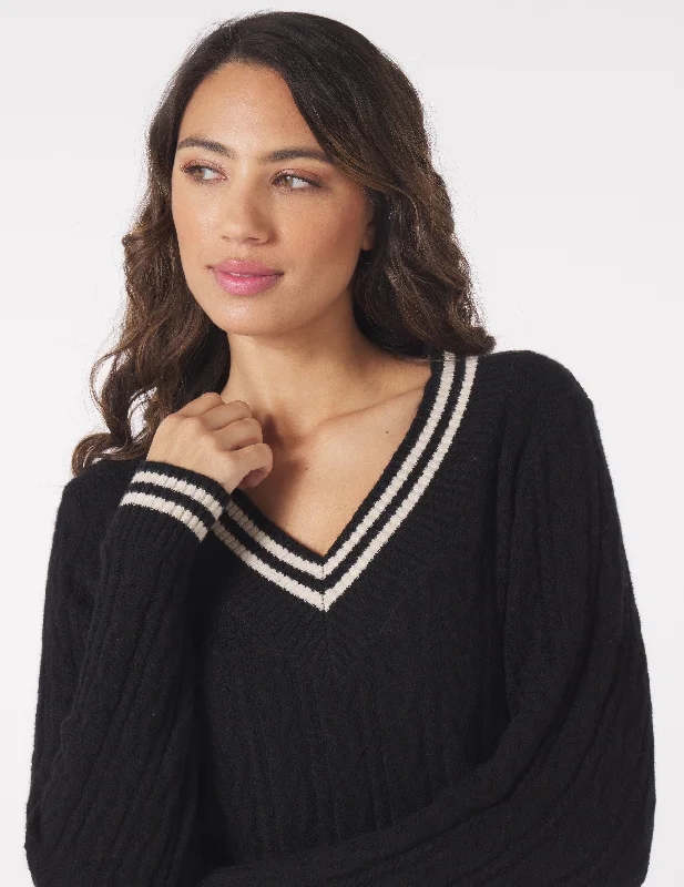 Hanalei Cable Knit Sweater: Black/White