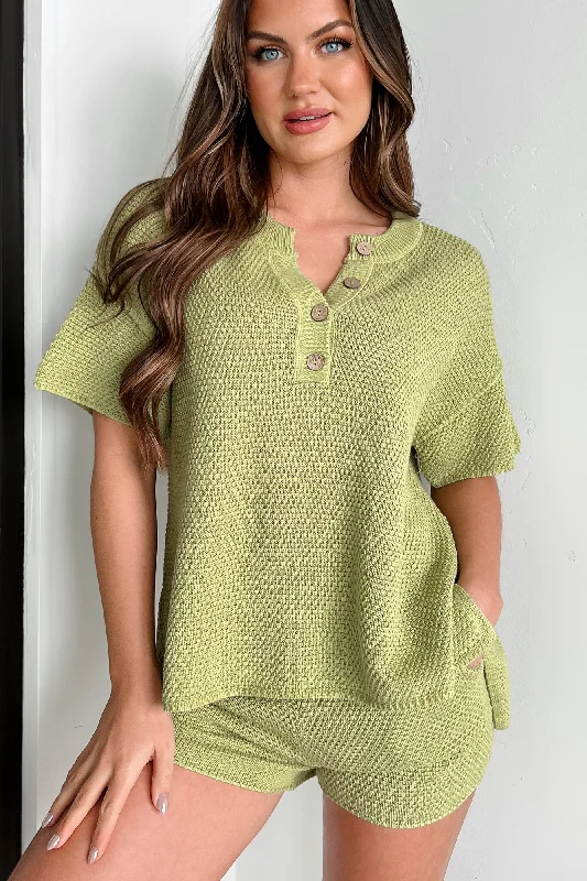 Happily Lazy Waffle Knit Lounge Set (Green Apple)