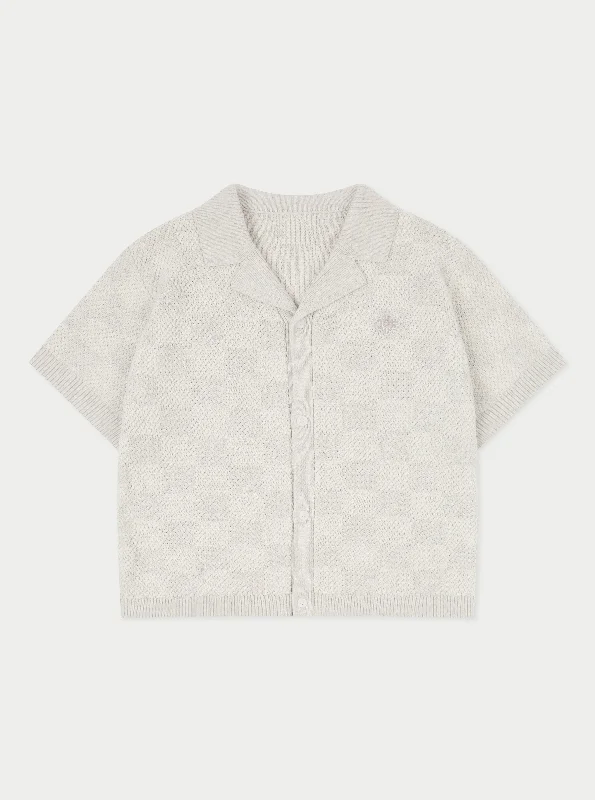 KIDS KNITTED CHECKERBOARD SHIRT - GREY