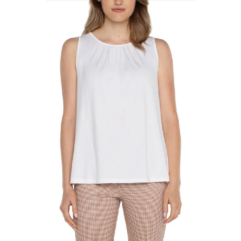 Liverpool A-Line Sleeveless Knit Top With Keyhole - White