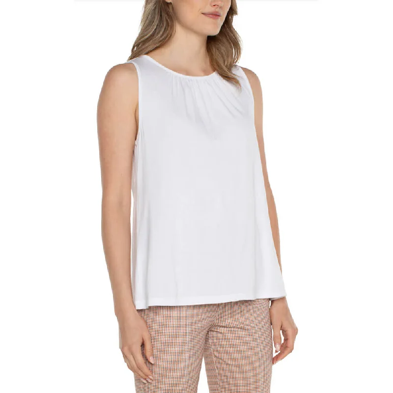 Liverpool A-Line Sleeveless Knit Top With Keyhole - White