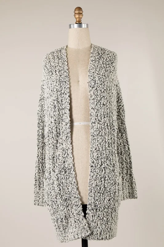 Ribbed Popcorn Knit Long Cardigan