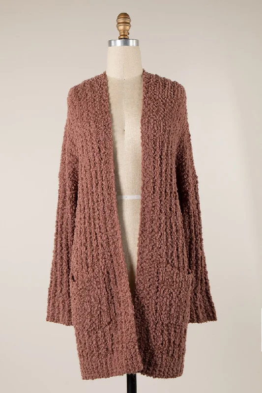 Ribbed Popcorn Knit Long Cardigan