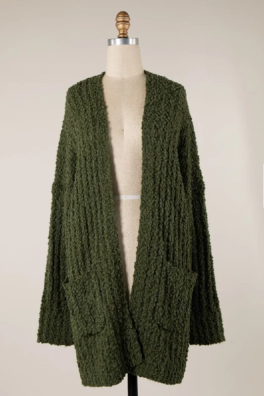 Ribbed Popcorn Knit Long Cardigan