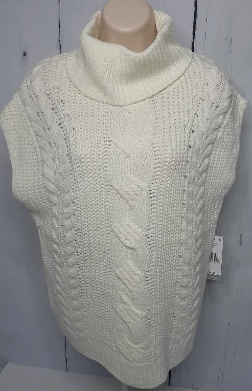 Sweater White Turtle Neck Sleeveless Knit Women's M14209km