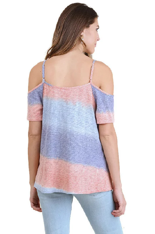 Lace Up Cold Shoulder Color Block Top, Purple Mix