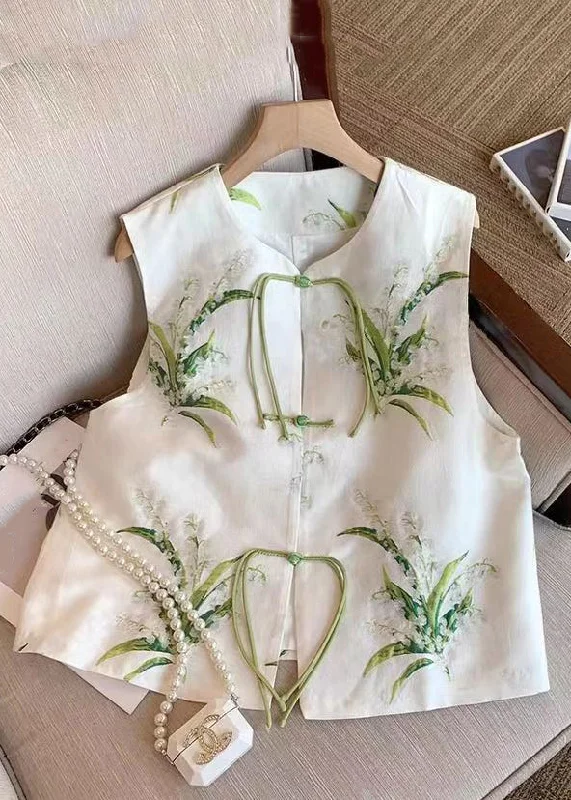 New White Embroidered Chinese Button Silk Waistcoat Sleeveless