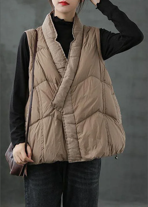 Organic Khaki Pockets Loose Casual Winter Puffer Vest