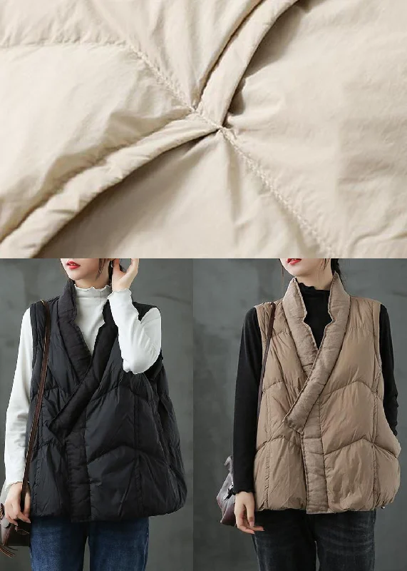 Organic Khaki Pockets Loose Casual Winter Puffer Vest