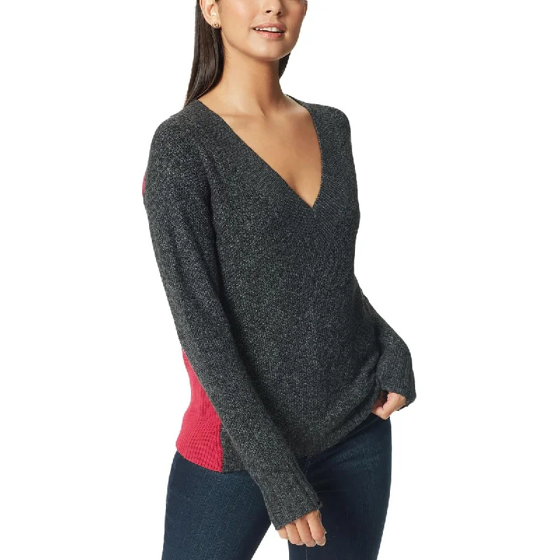 Anne Klein Womens Vacationer Colorblock V-Neck Pullover Sweater