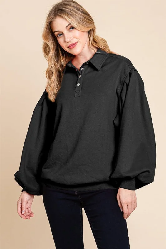 Fleece Pullover Button Down Top