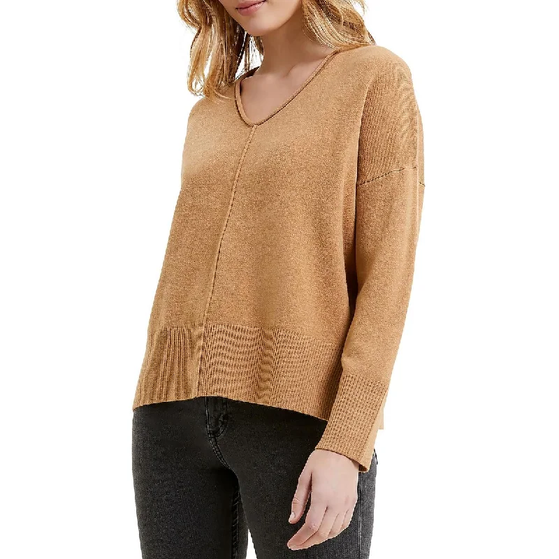 French Connection Womens V-Neck Ribbed Trim Pullover Sweater