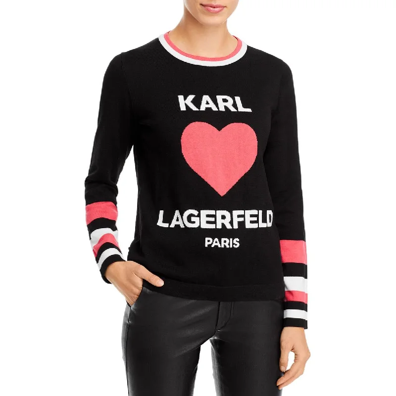 Karl Lagerfeld Paris Womens Love From Paris Heart Logo Striped Pullover Sweater