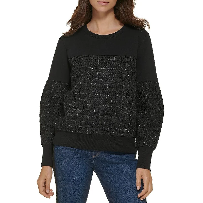 Karl Lagerfeld Paris Womens Tweed Metallic Pullover Sweater