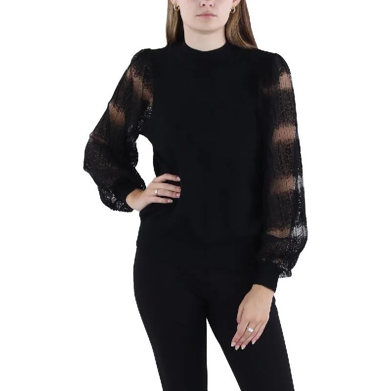 Nanette Nanette Lepore Womens Lace Trim Funnel Neck Pullover Sweater