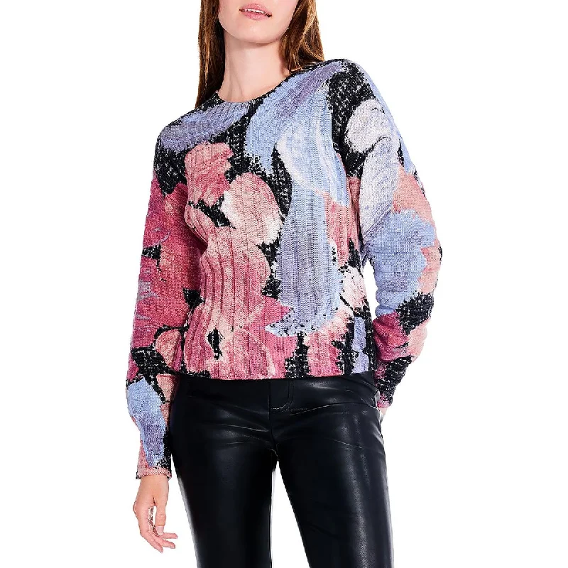 Nic + Zoe Womens Autumn Bloom Printed Ribbed Pullover Sweater