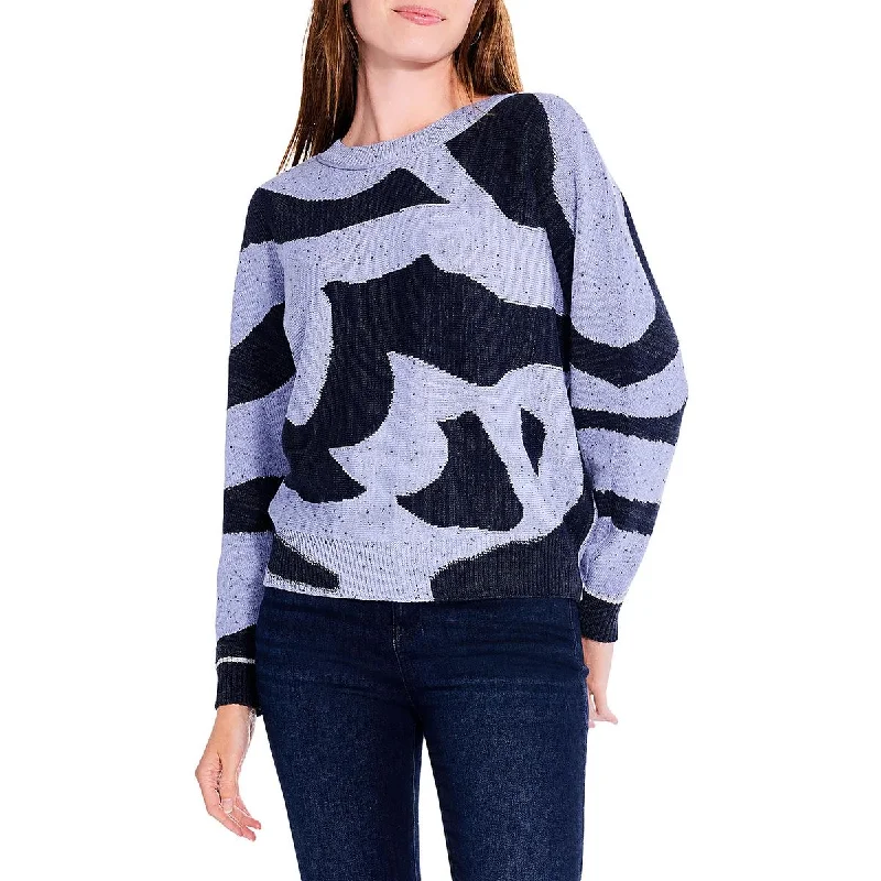 Nic + Zoe Womens Petites Dusk Days Knit Colorblock Pullover Sweater