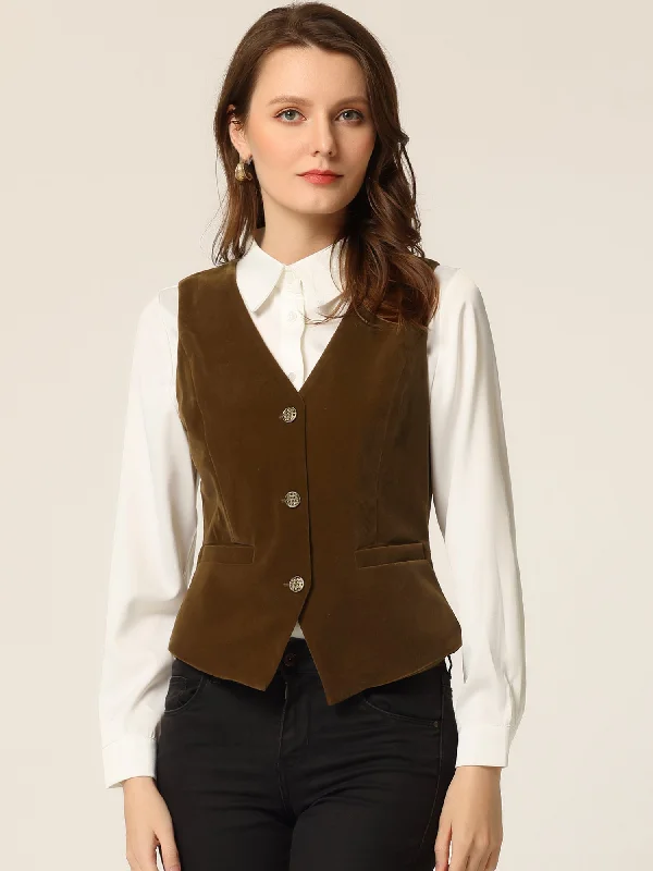 Waistcoat Steampunk Velvet Sleeveless Button Down V-Neck Suit Vests