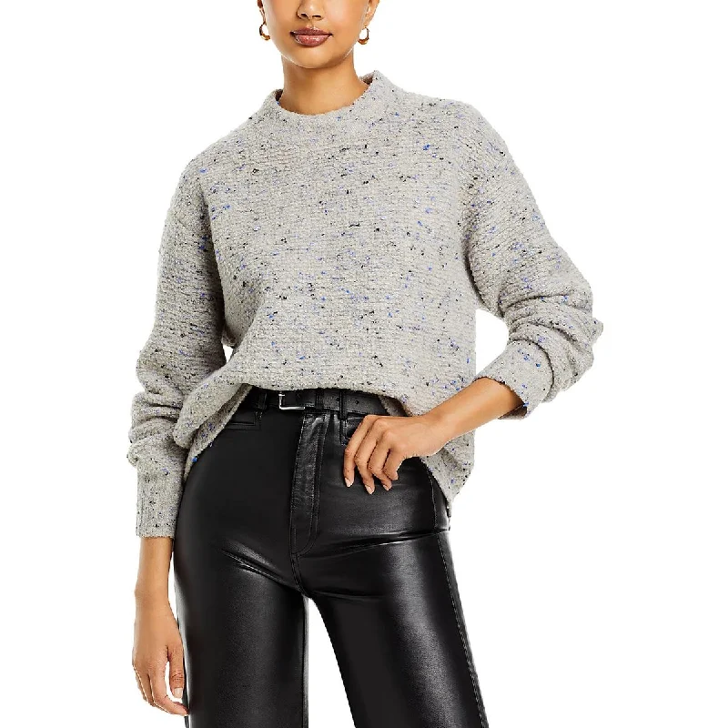 Theory Womens Boxy Mock Tweed Boucle Pullover Sweater