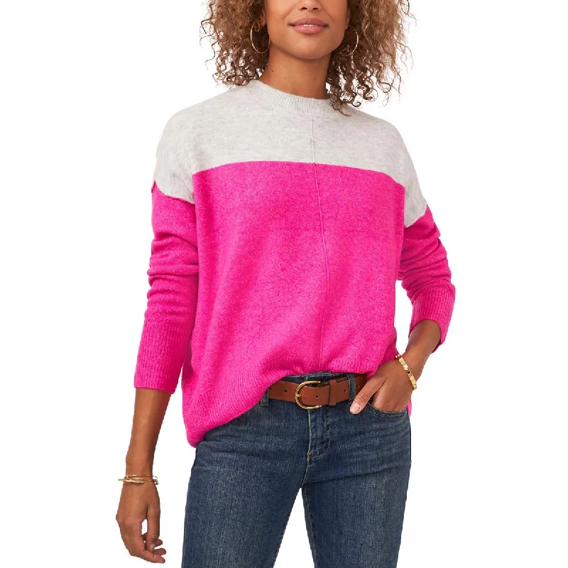 Vince Camuto Womens Crewneck Color Block Pullover Sweater