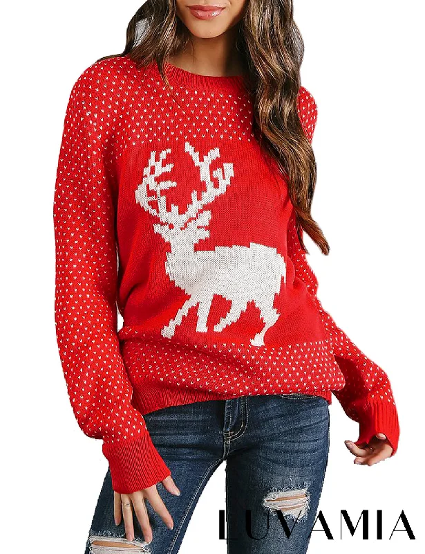 luvamia Women's Crewneck Ugly Christmas Sweater Casual Knit Pullover Sweater Top