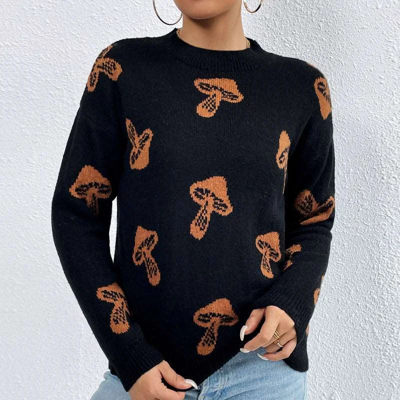 Jacquard Crewneck Pullover Knitted Sweaters For Women