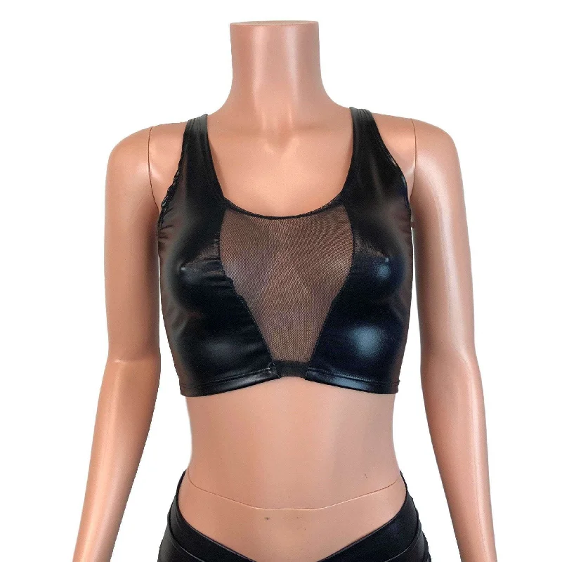 Mesh Inset Crop Tank - Black Metallic 