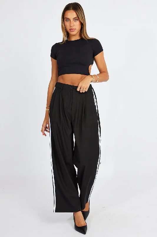 Black Supersoft Top Backless Crop Short Sleeve