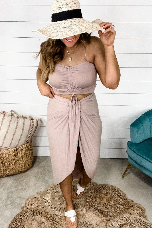 Coco Cabana- {Crop Top OR Maxi Skirt} Mocha Cinched Matching Set