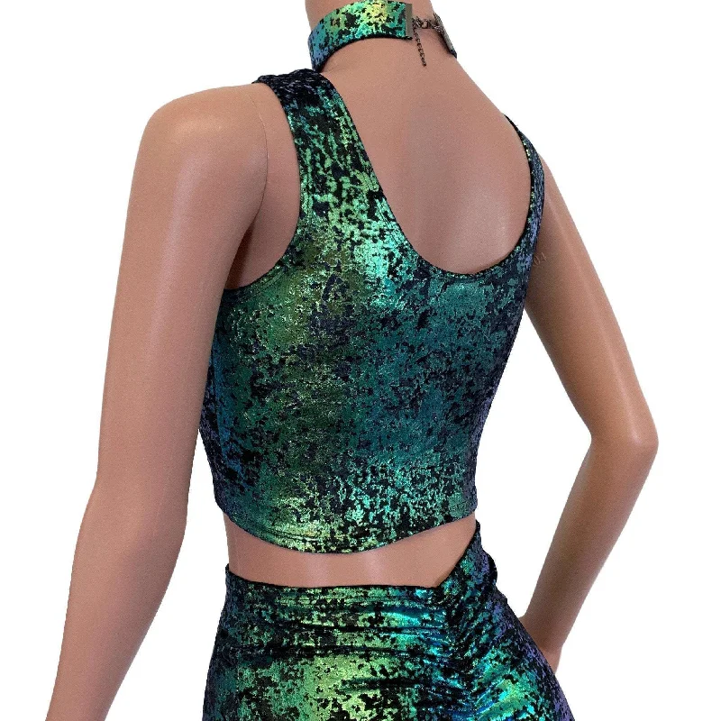 Crop Tank Top - Black/Green Iridescent Gilded Velvet