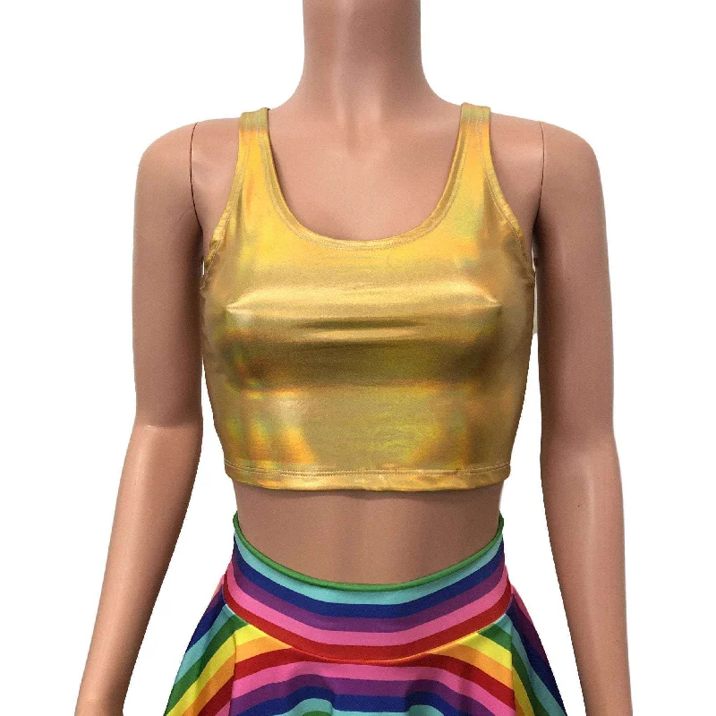 Crop Tank Top - Gold Opal Holographic